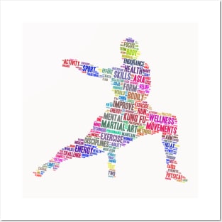 Kung Fu Martial Art Silhouette Shape Text Word Cloud Posters and Art